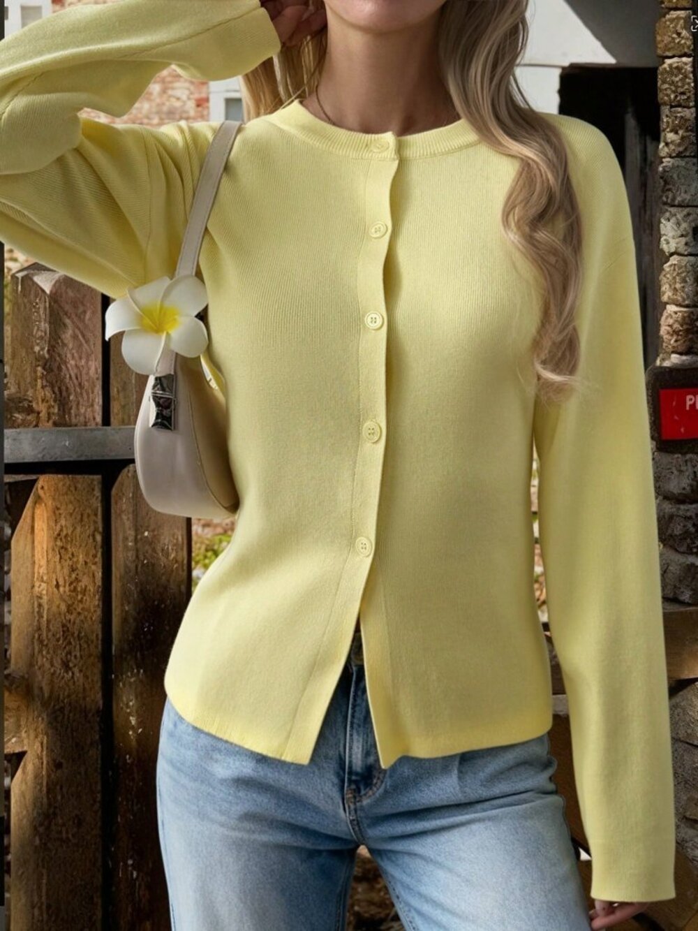 Yellow Casual Women's long sleeved button down Cardigan Sweater - Picture 5 of 11